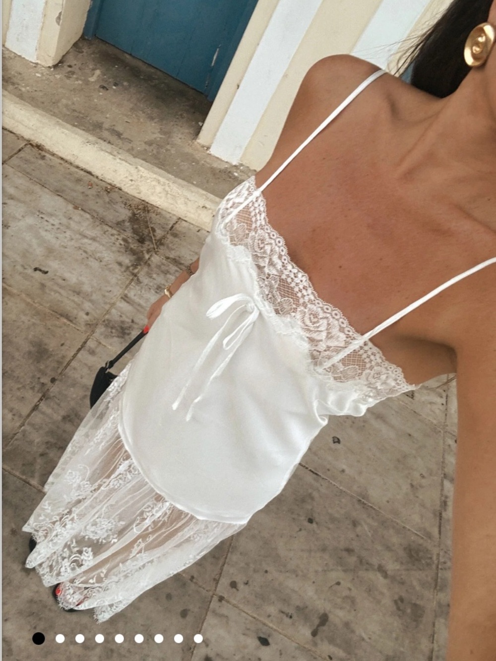 White lace maxi Celine dress show me your mumu bridal